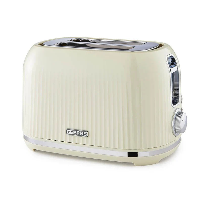 Geepas Fluted 2-Slice Toaster, 6 Browning Levels, Cream GBT36558UK-CR