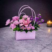 Lavender Handbag Flower Base 14 – Pink Rose & Lily Arrangement