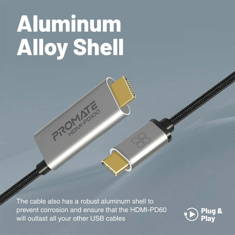 Promate HDMI-PD100 4K CrystalClarity™ USB-C to HDMI® Cable -1.8m