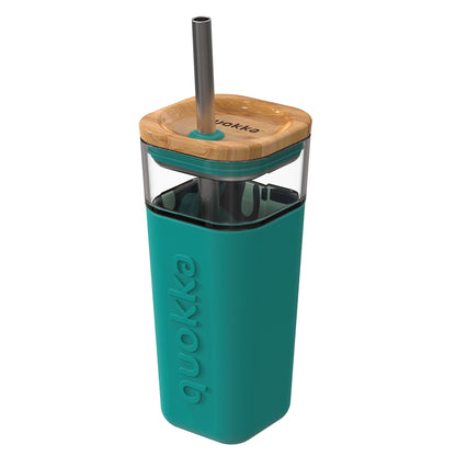 QUOKKA Glass Straw Tumbler 540ml - Tropical Flow Design with Silicone Cover