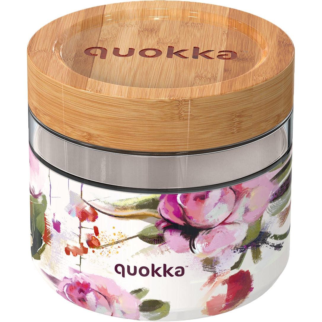 QUOKKA Glass Food Jar 820ml - Dark Flowers with Silicone Cover