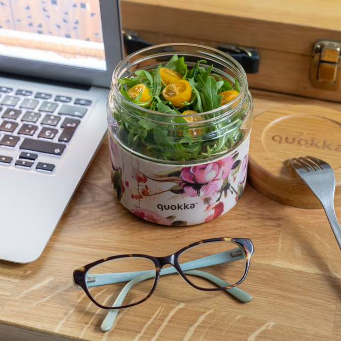 QUOKKA Glass Food Jar 820ml - Dark Flowers with Silicone Cover