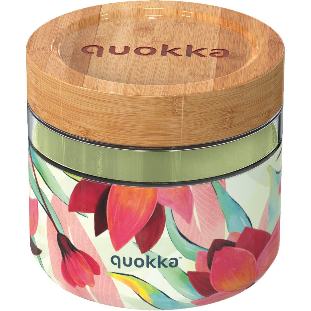 QUOKKA Glass Food Jar 820ml - Spring Design with Silicone Cover