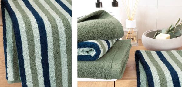 Cawo Tape Bath Towel 70×140 cm – Olive & Navy Colors