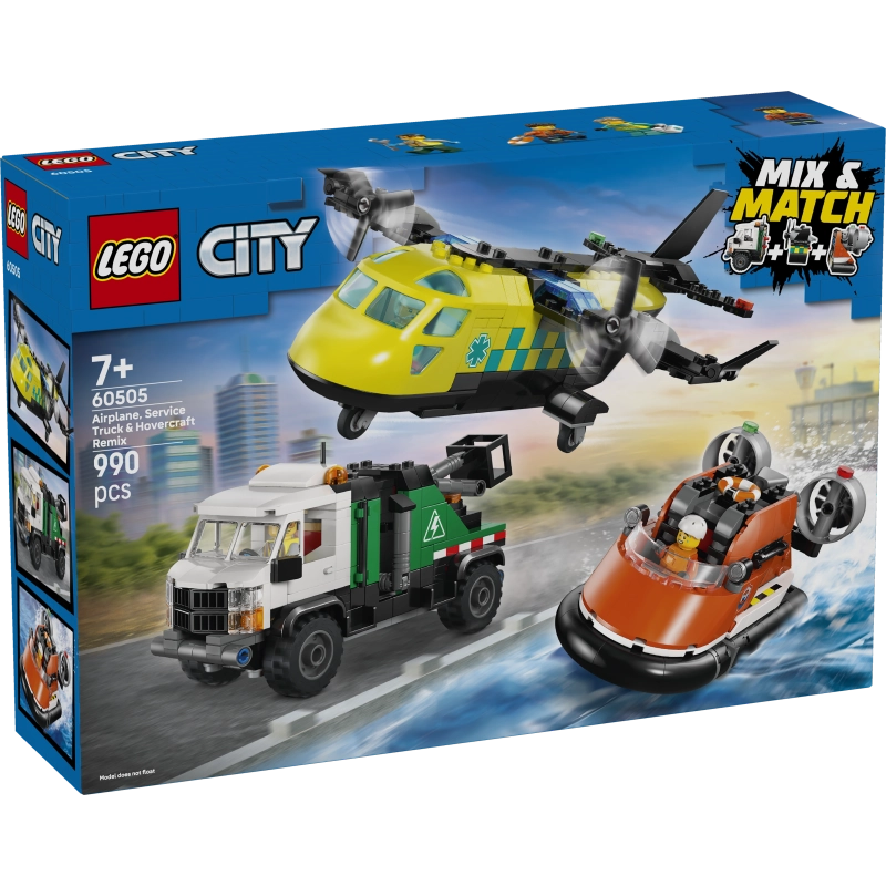 LEGO City Airplane, Service Truck & Hovercraft Remix – 990 Pieces | Set 60505