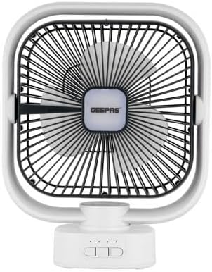 Geepas 8" Rechargeable Oscillating Table Fan with 2-in-1 LED Light, GF21122