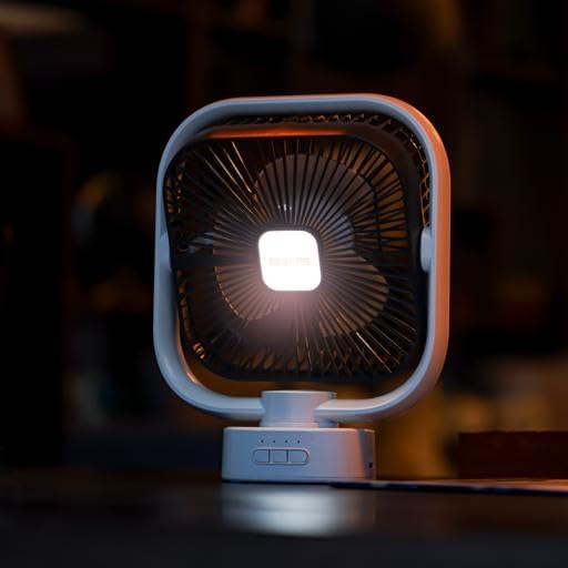 Geepas 8" Rechargeable Oscillating Table Fan with 2-in-1 LED Light, GF21122