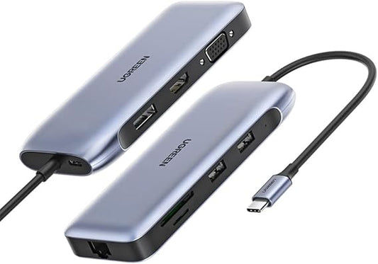 محول UGREEN USB-C 9 في 1 بمنفذ HDMI وDP وVGA وPD 