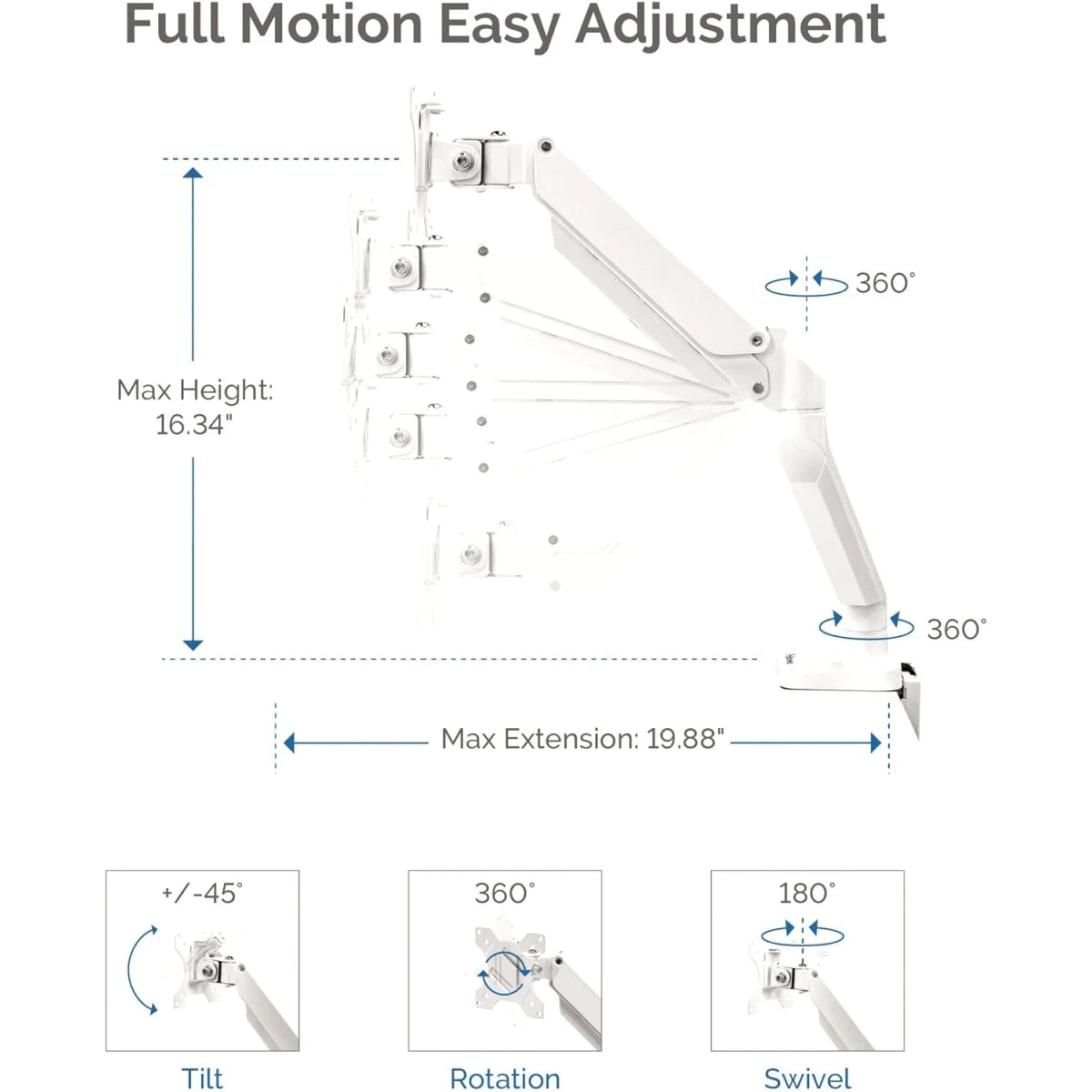 Fellowes Platinum Series Single Adjustable Monitor Arm - White