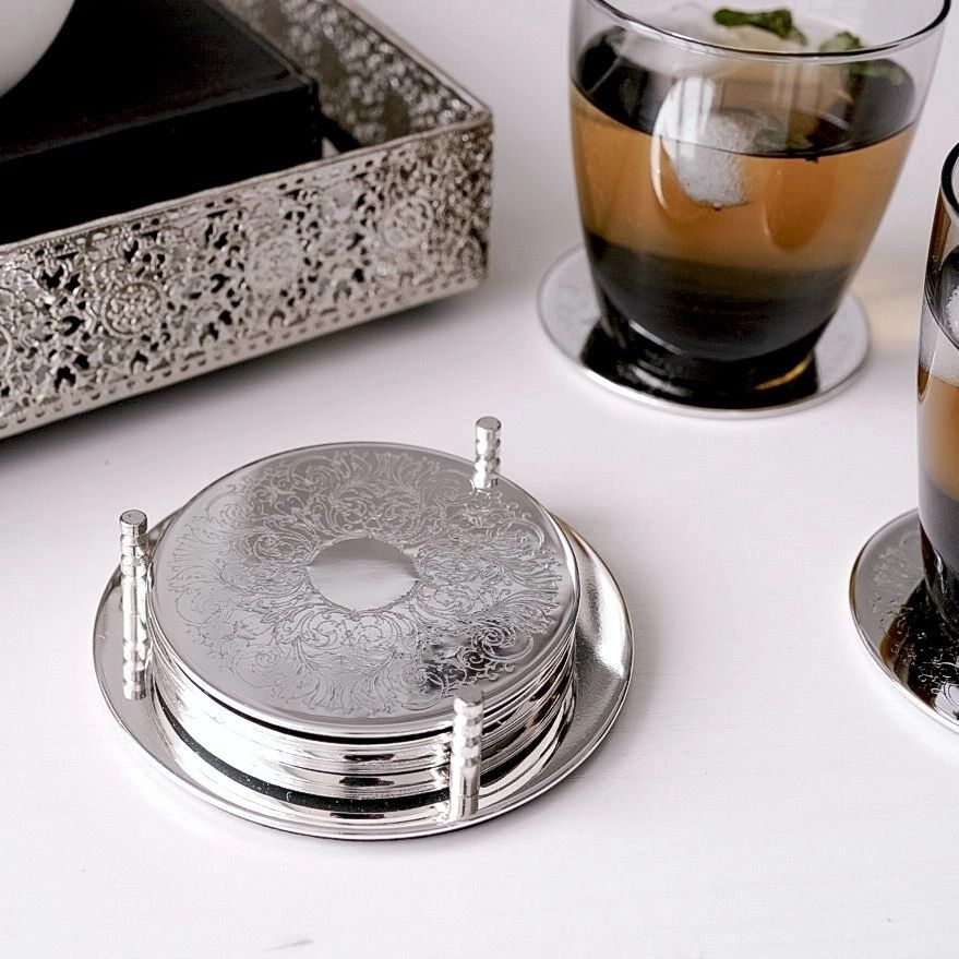 Edzard Brügge Silver-Plated Coasters Set 6 with Stand 9cm