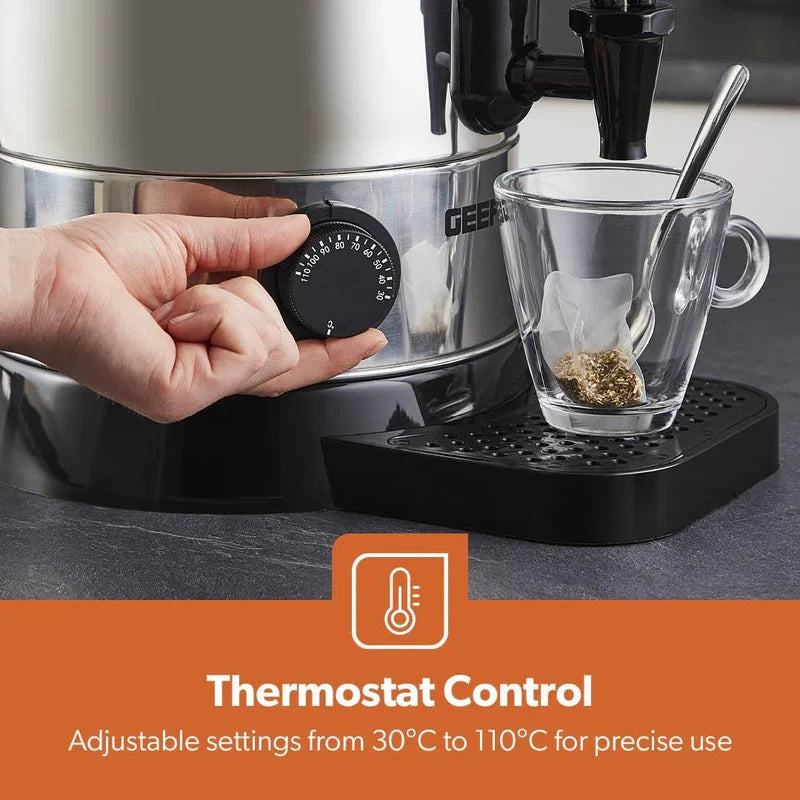 Geepas 1650W 10L Stainless Steel Water Boiler, 30-110°C Temp Control, Black/Silver GK6155