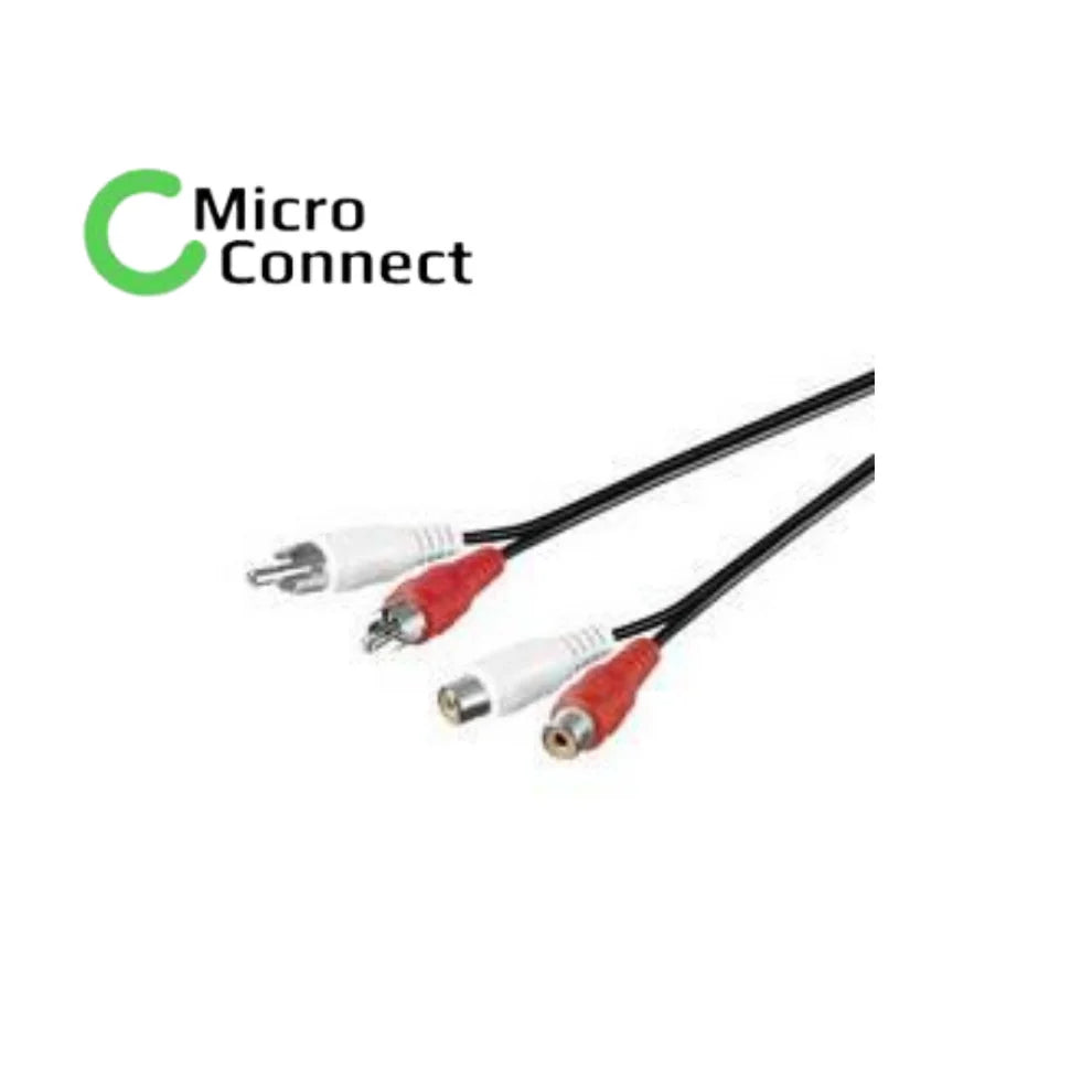 MicroConnect Stereo RCA Extension Cable – 2x RCA Male to 2x RCA Female, 1.5m