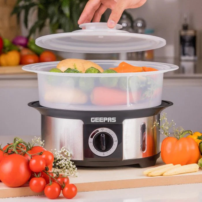 Geepas Food Steamer 12L Capacity 3 Transparent Tiers 1000W Geepas Food Steamer 12L Capacity 3 Transparent Tiers 1000W