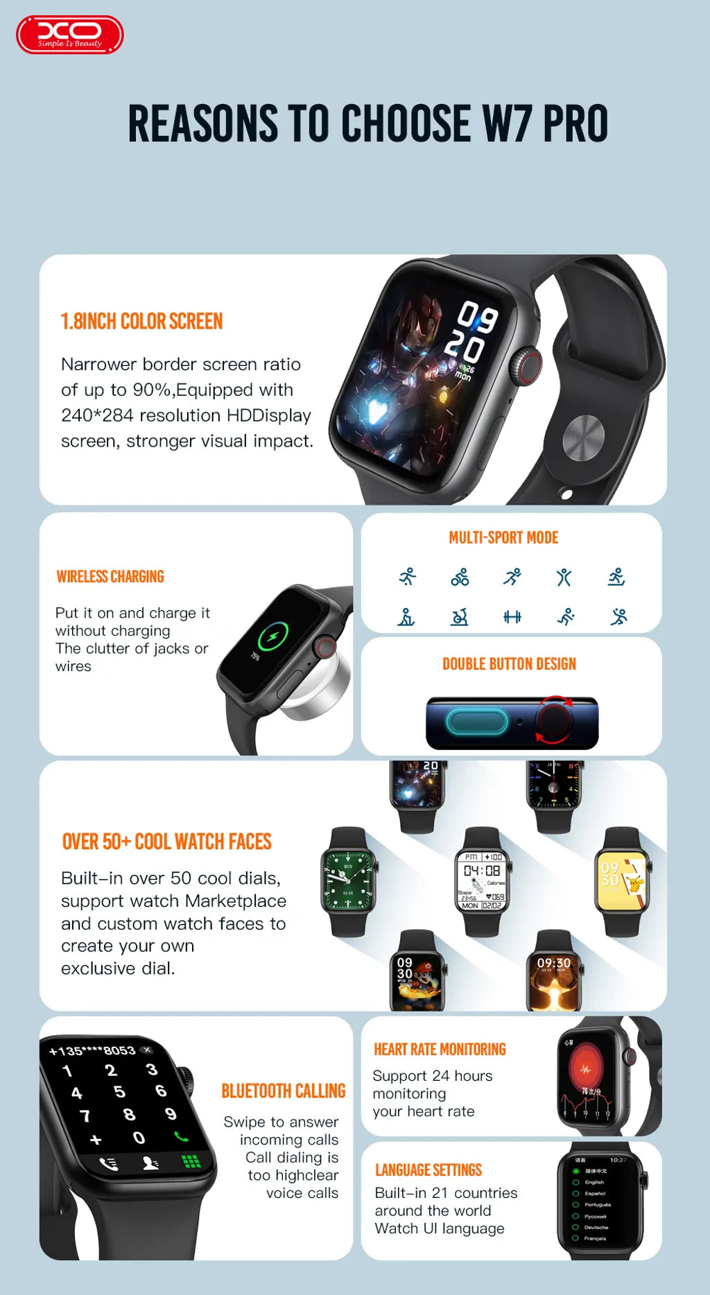 XO W7 Pro Smart sports calling watch