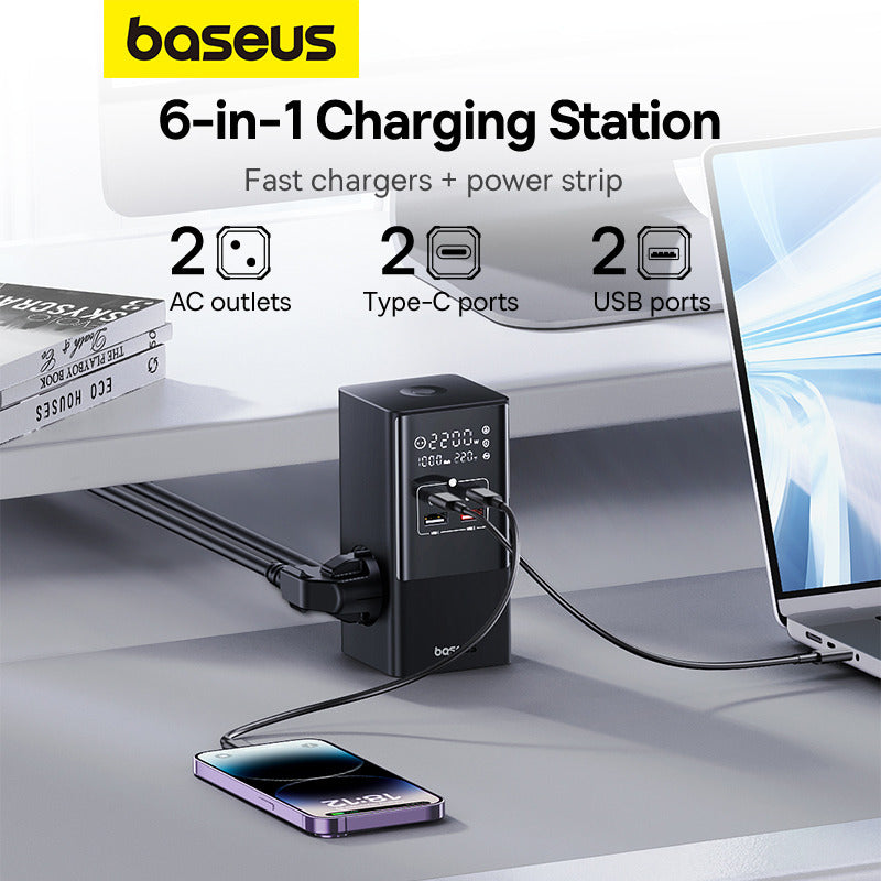 Baseus PowerCombo Tower Power Strip - 100W Multi-Port Charger Baseus PowerCombo Tower Power Strip - 100W Multi-Port Charger