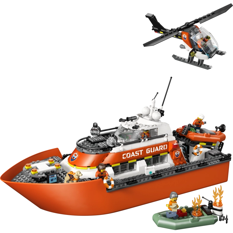 LEGO City Coast Guard Rescue Boat & Helicopter – 742 Pieces | Set 60504