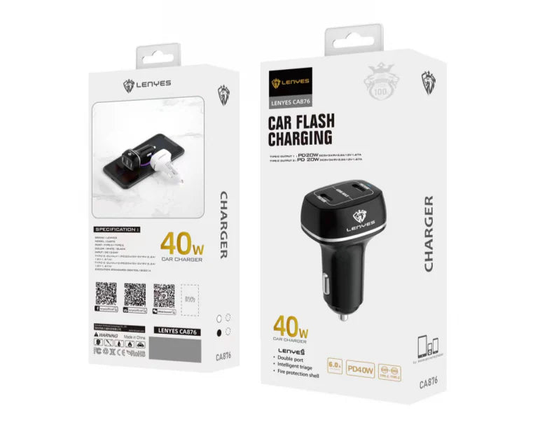 Lenyes CA876-TC PD 30W Car Charger with Type-C Cable – Black Lenyes CA876-TC PD 30W Car Charger with Type-C Cable – Black
