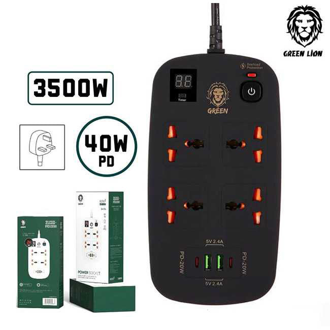 Green Lion 8-in-1 Smart Power Socket 3500W with PD 40W – 3M Green Lion 8-in-1 Smart Power Socket 3500W with PD 40W – 3M