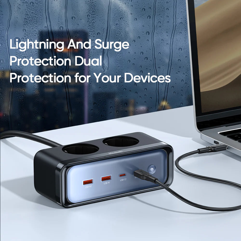 Mcdodo 6 in 1 Power Strip 70W with Lightning Protection - Black Mcdodo 6 in 1 Power Strip 70W with Lightning Protection - Black