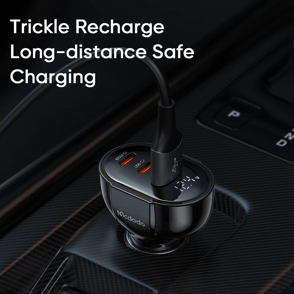 Mcdodo 128W Dual USB C & USB A Car Charger with Digital Display - Black Mcdodo 128W Dual USB C & USB A Car Charger with Digital Display - Black