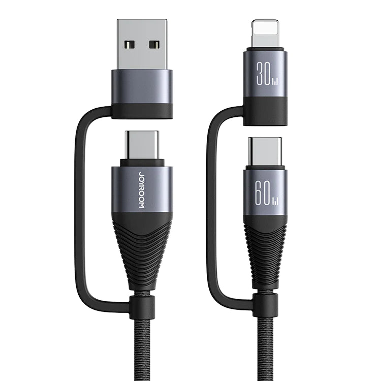 Joyroom 60W 4 in 1 Fast Charging Data Cable (USB-A+Type-C to Lightning+Type-C/Type-C to Lightning+Type-C) 1.2m - Black