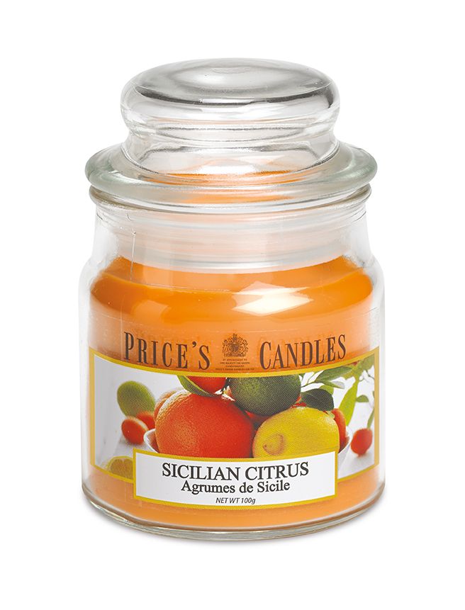 Price's Small Scented Candle Jar with Lid - Sicilian Citrus