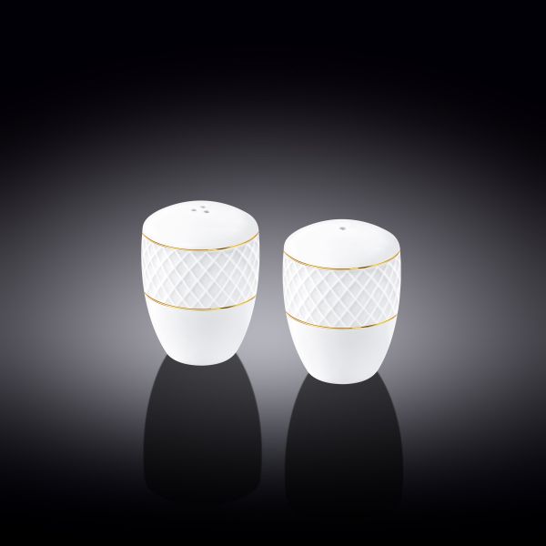 طقم ملح وفلفل Wilmax Diamond - أبيض وذهبي فاخر