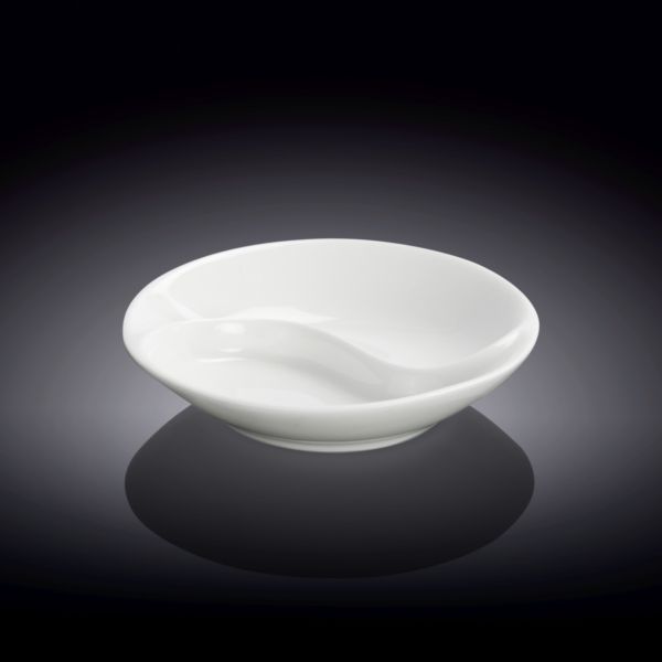 Wilmax 9cm Divided Round Sauce Dish - White Porcelain