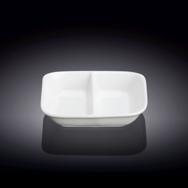 Wilmax 8.5cm Square Divided Sauce Dish - White Wilmax 8.5cm Square Divided Sauce Dish - White