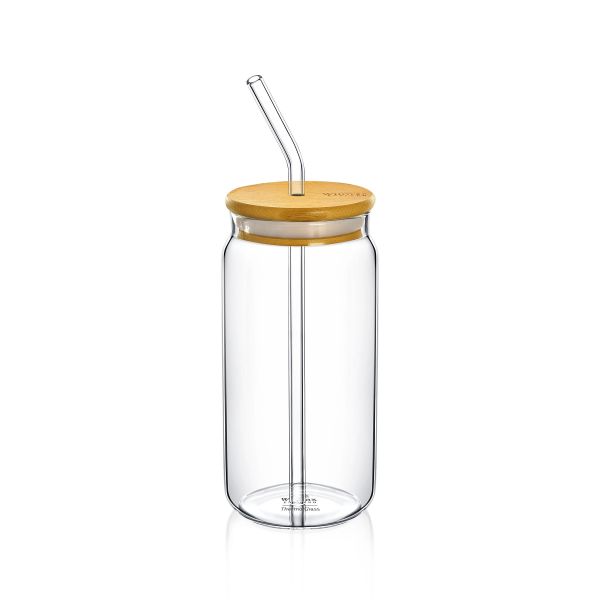 كوب زجاج بغطاء خيزران وماصّة من Wilmax Thermo - أناقة وراحة