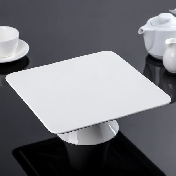 Wilmax 30cm Square Cake Plate with Base - White Wilmax 30cm Square Cake Plate with Base - White