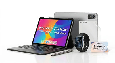 جهاز VIKUSHA V-Z70 اللوحي بسعة 12 جيجابايت + 12 جيجابايت من ذاكرة الوصول العشوائي، وسعة تخزين 256 جيجابايت، مع حزمة: ساعة VIKUSHA V-70، واقي شاشة، قلم نشط، لوحة مفاتيح وغطاء، اشتراك IPTV لمدة 3 أشهر