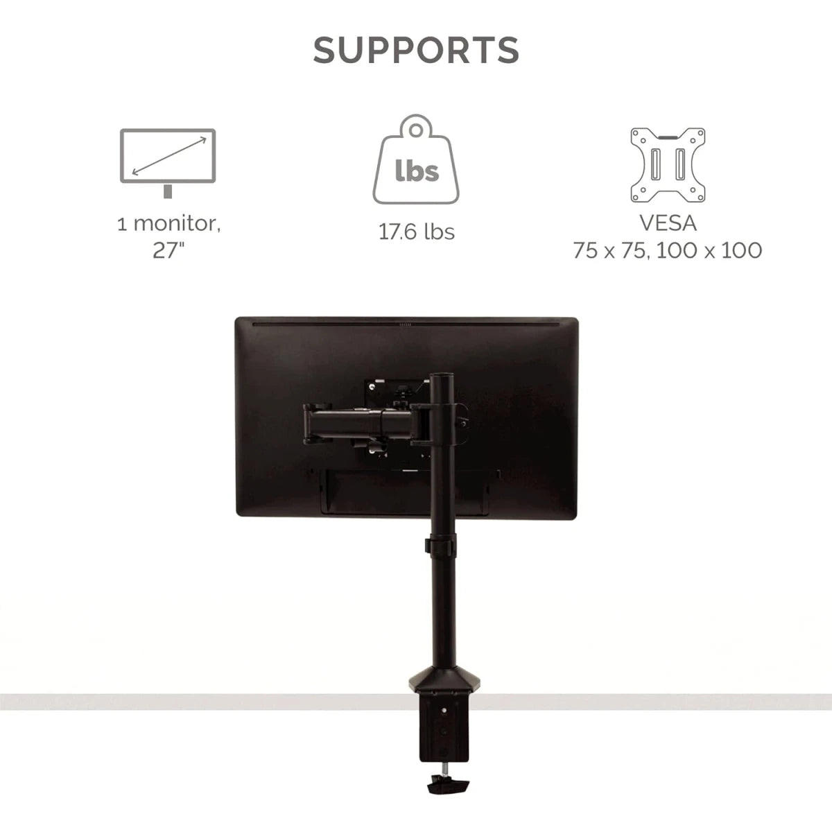 Fellowes Reflex Series Adjustable Computer Monitor Stand for Desk with Single Monitor Arm / 32 Inch Monitor Capacity