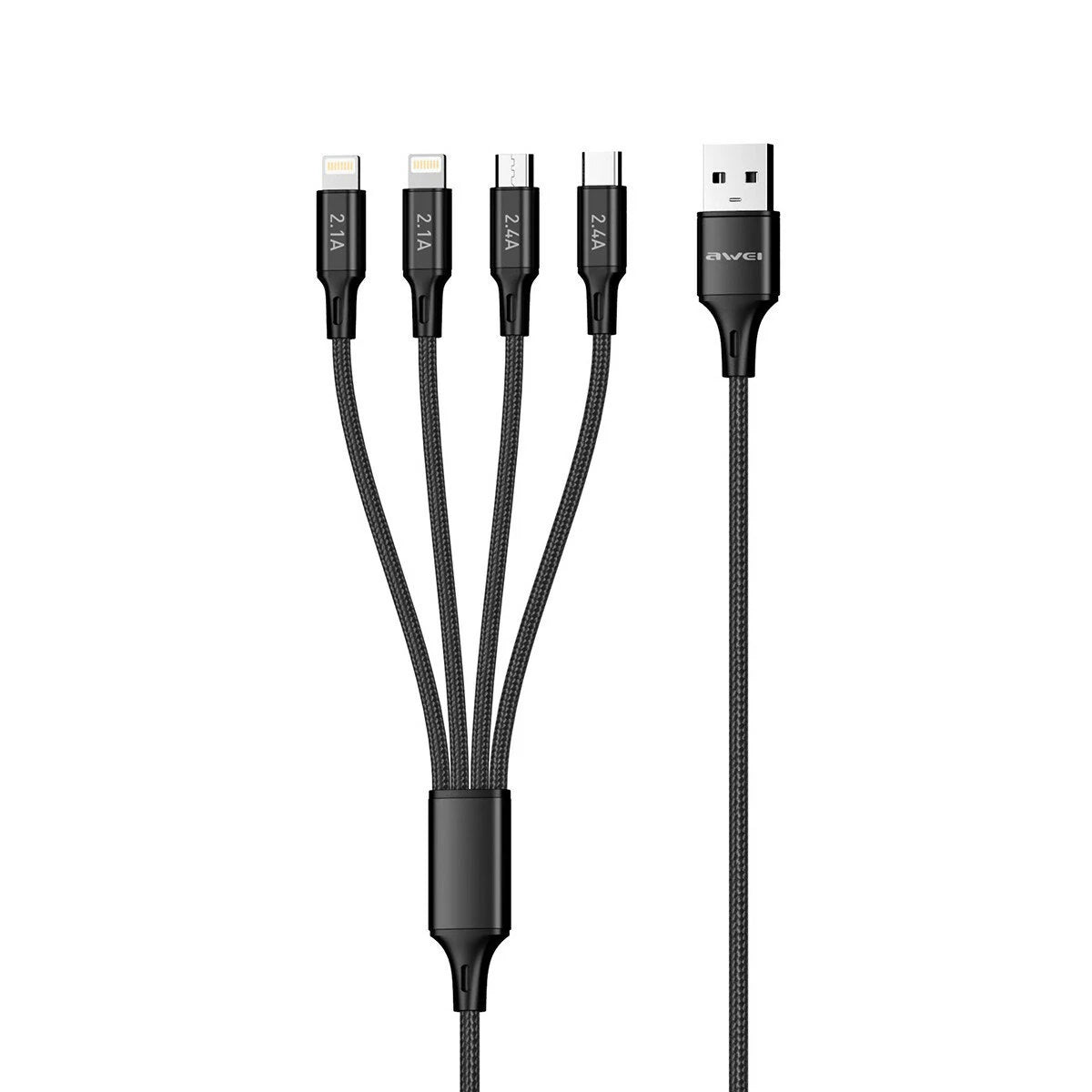 Awei Multi USB 4 in 1 Data Cable 2.4A Fast - Black