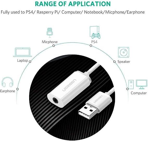 كابل يوجرين USB A إلى 3.5 مم AUX (أبيض) 30712