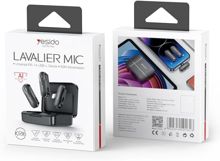 YESIDO KR16 2in1 Wireless Lavalier Microphone with Lightning YESIDO KR16 2in1 Wireless Lavalier Microphone with Lightning