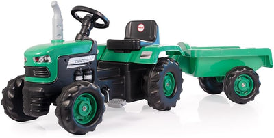 DOLU Pedal Operated Big Green Tractor with Trailer – Kids Ride-On Toy