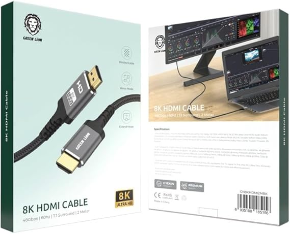 Green Lion 8K HDMI to HDMI Cable 2M - Black Green Lion 8K HDMI to HDMI Cable 2M - Black
