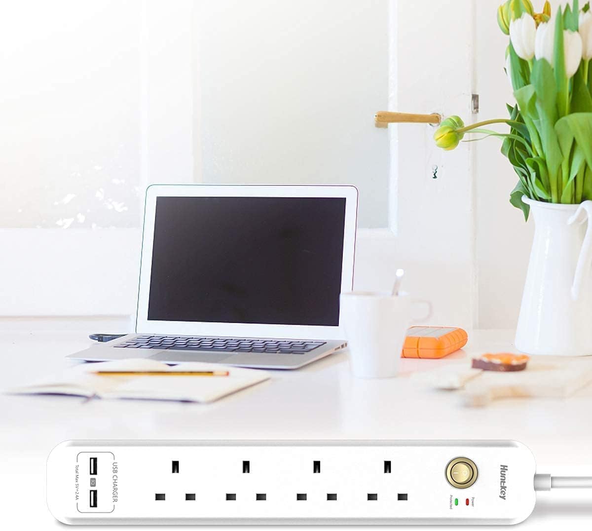 Huntkey Power Strip 4 Outlets 2 USB 6 in 1 Extension