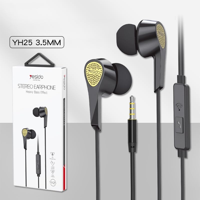 Yesido YH-25 Black Earphones | Clear Sound & Stylish Design