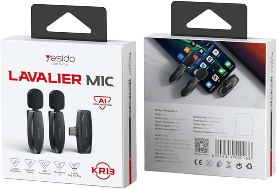 YESIDO KR13 Dual Wireless Microphone with Type-C Connector YESIDO KR13 Dual Wireless Microphone with Type-C Connector