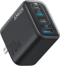شاحن أنكر زولو 70 واط، 4 منافذ GaN - 3 منافذ USB-C ومنفذ USB-A واحد، شحن سريع لأجهزة ماك بوك، آيفون وسامسونج (النسخة الصينية)