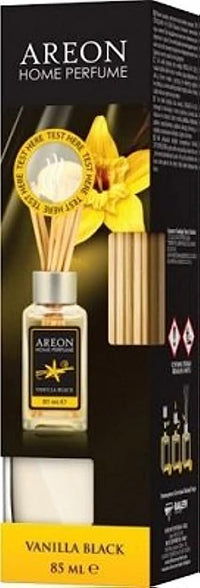 AREON Home Luxury Perfume Reed Diffuser + 10 Rattan Reeds, Vanilla Black Scent