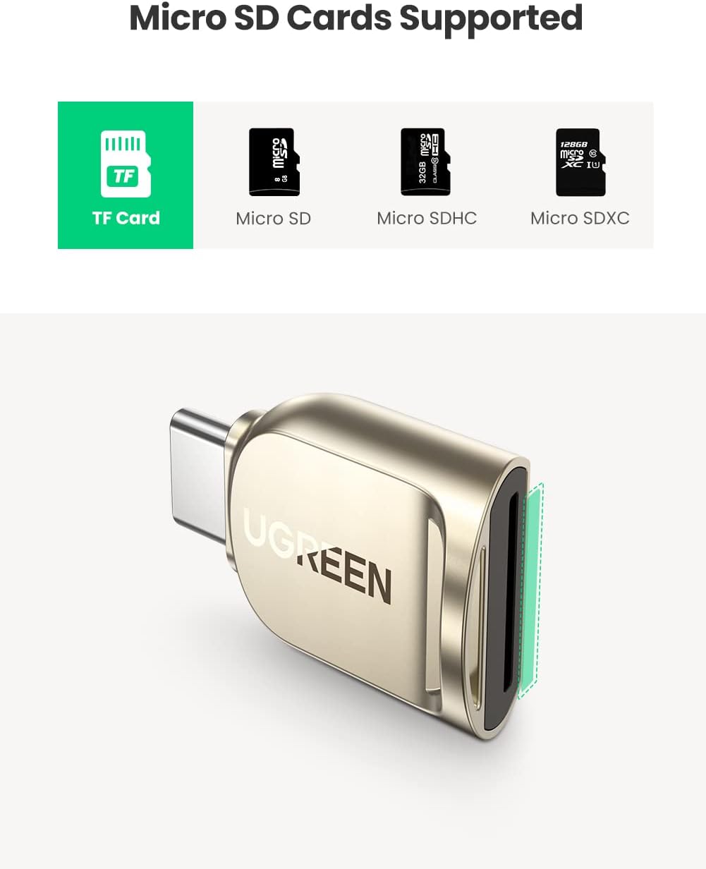 UGREEN قارئ كروت Micro SD إلى USB-C – معدن زنك، سريع ومحمول