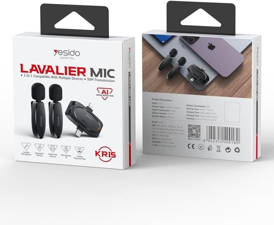YESIDO KR15 Dual Low-Latency Wireless Lavalier Microphone YESIDO KR15 Dual Low-Latency Wireless Lavalier Microphone