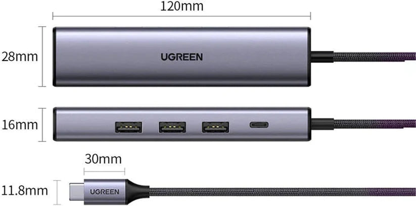 UGREEN USB-C to 3×USB 3.0 + RJ45 Gigabit + 100W PD Adapter