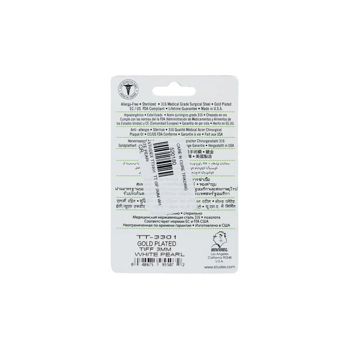 STUDEX TT3301 TT GP 3mm White Pearl Earrings