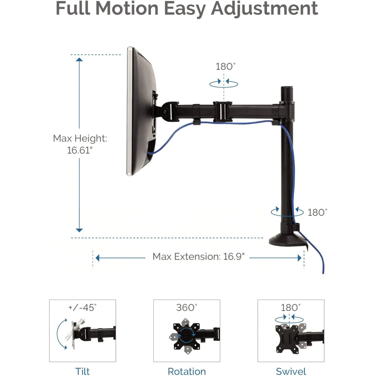 Fellowes Reflex Series Adjustable Computer Monitor Stand for Desk with Single Monitor Arm / 32 Inch Monitor Capacity