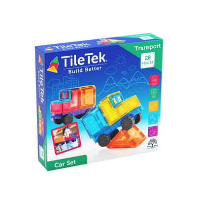 TileTek Magnetic Tile Car Building Set, 28 Pieces, Ages 3+