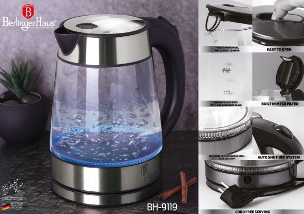 Berlinger Haus 1.7L Electric Glass Kettle – Black-Silver Berlinger Haus 1.7L Electric Glass Kettle – Black-Silver